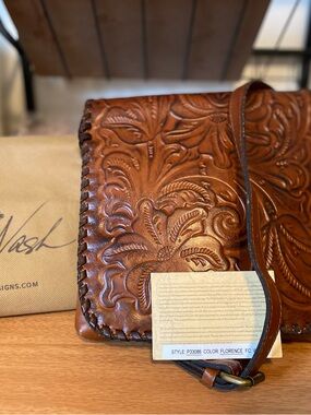 FREE SHIPPING Patricia Nash Granada Tooled Leather Crossbody Bag - Rich Brown